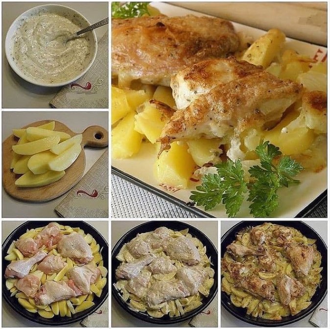 Картопля з куркою в духовці під соусом