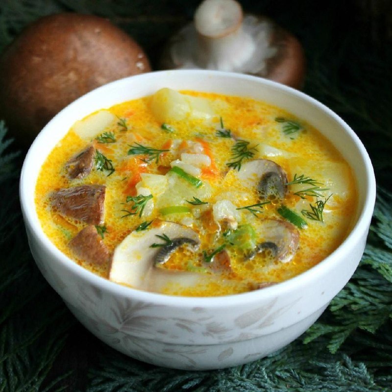 Сырный суп с шампиньонами