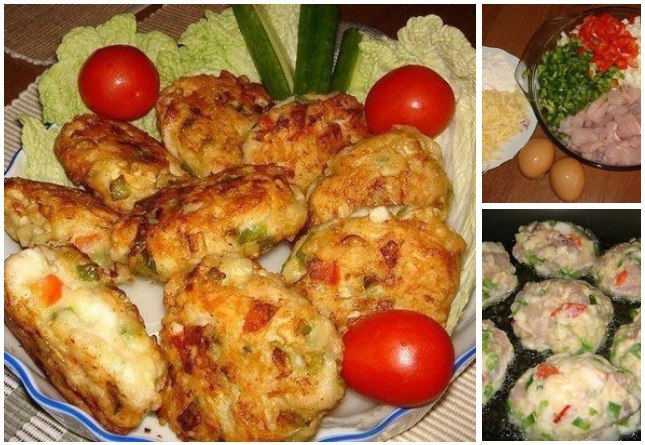 Котлети з курячого м’яса з овочами та сиром