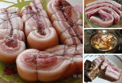 Сало вареное в луковой шелухе